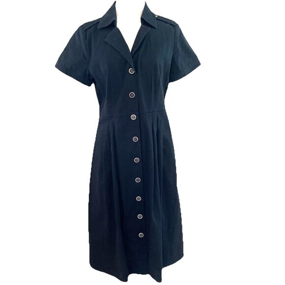 Charter Club Midi Shirt Dress Size 6 Black Button Down Pleated Stretch Classic - Picture 1 of 12